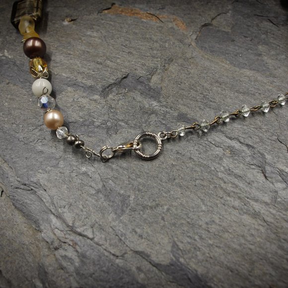 Mixed Lampwork Necklace on Wire with Handmade Polymer Clay Flower - OOAK - Picture 4 of 6